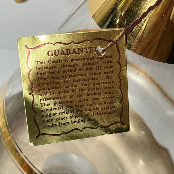 Vtg Mid-Century INLAND Glass Carafe‎ & Warmer 22k Gold Trim Coffee Pot Cork Lid - Picture 12 of 13